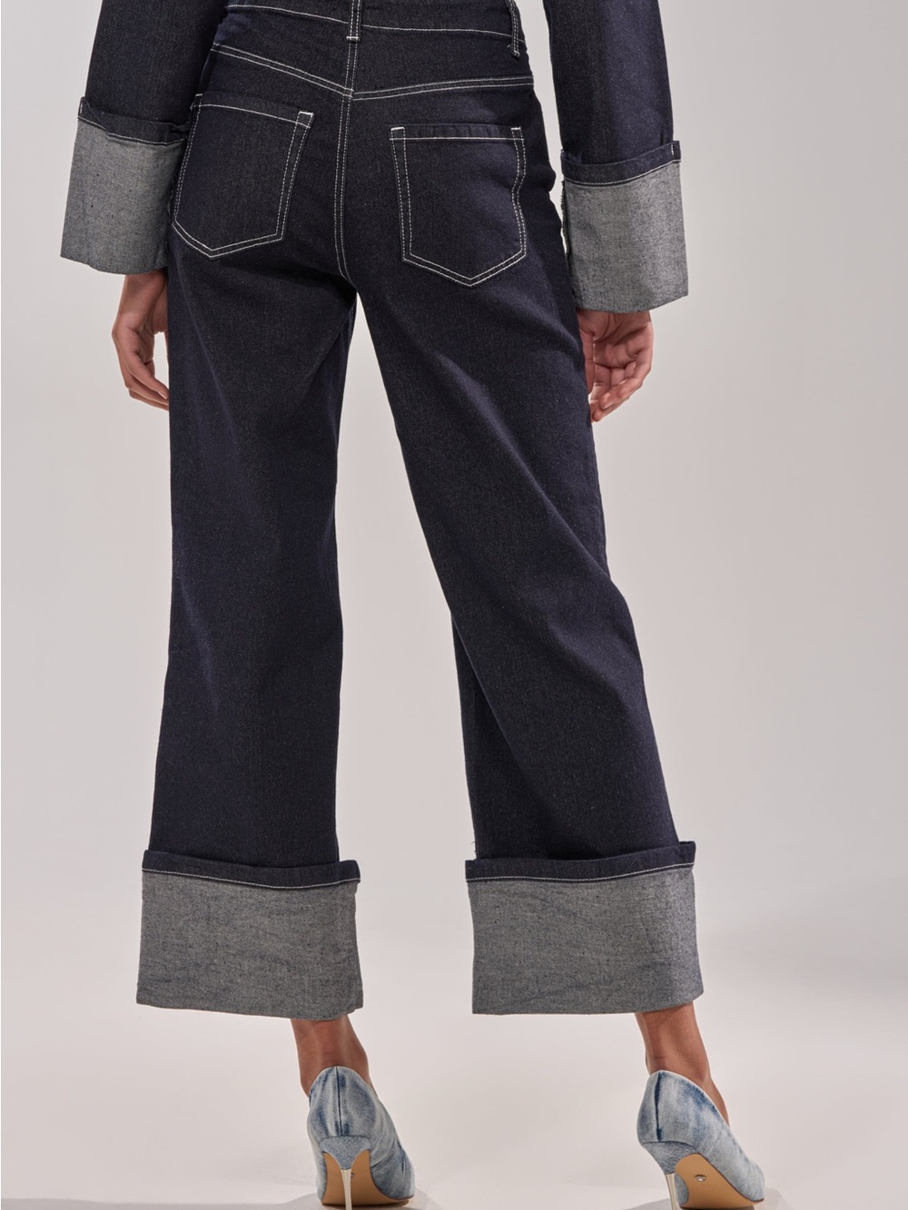 AKIRA Dark Indigo Wide-Leg Cuffed Jeans